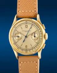 Vacheron Constantin, A very attractive and rare yellow gold chronograph wristwatch with two-toned champagne dial and tachymeter scale, 1944