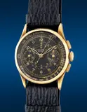 Universal, A fine, rare and early yellow gold chronograph wristwatch with black multi-scale gilt dial, Circa 1936