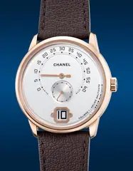 Chanel, A fine and elegant limited edition beige gold wristwatch with jumping hour, retrograde minutes, small seconds and presentation box, numbered 16 of a limited edition of 300 pieces, Circa 2016