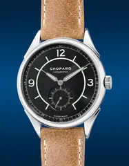 Chopard, A fine, attractive and “new-old-stock" limited edition stainless steel wristwatch with small seconds, luminous black sector dial, warranty and presentation box, numbered 8 of a limited edition of 25 pieces, made in collaboration with Revolution, Circa 2022