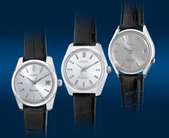 Grand Seiko, A set of three limited edition stainless steel wristwatches with guarantee and presentation box, one of 55 sets made in commemoration of the 55th Anniversary of Grand Seiko, Circa 2015