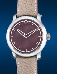 Ming, A contemporary and elegant stainless steel wristwatch with burgundy guilloche dial, guarantee and presentation box, Circa 2021