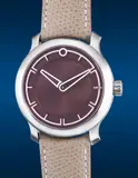 Ming, A contemporary and elegant stainless steel wristwatch with burgundy guilloche dial, guarantee and presentation box, Circa 2021