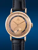 Omega, A commemorative and attractive limited edition pink gold wristwatch with small seconds, two-tone sector dial, warranty and presentation box, numbered 1,472 of a limited edition of 1,894 pieces, made in celebration of the 100th Anniversary of Omega, exclusive to the Japanese market, Circa 1999