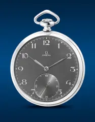 Omega, A well-preserved and attractive stainless steel chronograph pocket watch with small seconds, 1944