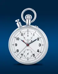 Omega, A large and attractive stainless steel split-seconds chronograph stopwatch with red timekeeper’s case and guarantee, Circa 1961