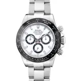 Rolex, A fine, rare and attractive stainless steel chronograph wristwatch with white dial, ceramic bezel, bracelet, guarantee and presentation box