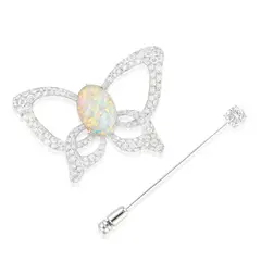 Mikimoto, A Set of Opal and Diamond Jewellery, Opal and Diamond "Butterfly" Brooch: - One cabochon opal, 6.26 carats - Enhanced by brilliant-cut diamonds, 3.82 cts total - 18K white gold - Maker's mark, M for Mikimoto - Length 5.3 cm Diamond Pin Brooch: - One brilliant-cut diamond, 1.01 carats - Maker's mark, M for Mikimoto - 18K white gold - Length 6.2 cm - Accompanied by Mikimoto case