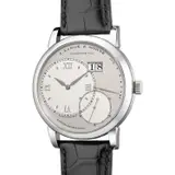 A. Lange & Söhne, A large, rare and attractive platinum wristwatch with small seconds, oversized date, power reserve indication, two-tone dial, guarantee and presentation box, Circa 2004