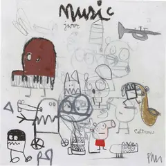 Music notes by Edgar Plans, 2019, mixed media on paper, sold Mar 2022