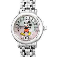 Gérald Genta, A whimsical and attractive stainless steel wristwatch with jumping hours, retrograde minutes, mother-of-pearl dial, bracelet, guarantee and presentation box, Circa 2000s