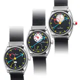 An attractive and playful set of 3 limited edition titanium wristwatches with warranties and presentation box, one of a limited edition of 178 pieces by Louis Erard X Alain Silberstein, Circa 2021, sold Mar 2022