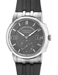 A. Lange & Söhne, An attractive white gold wristwatch with small seconds, oversized day and date display, guarantee and presentation box, Circa 2021