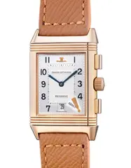 Jaeger-LeCoultre, A fine and very rare limited edition pink gold dual-dial rectangular-shaped reversible chronograph wristwatch with date, retrograde style chronograph minutes, guarantee and presentation box, numbered 35 of a limited edition of 500 pieces, Circa 1996