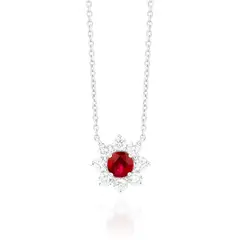 Harry Winston, A Ruby and Diamond Pendant Necklace, - Set with a circular-cut ruby - Surrounded by brilliant-cut diamonds - Platinum - With maker's mark HW for Harry Winston, numbered - Length approximately 41.0 cm Accompanied by a certificate of authenticity