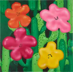 Philip Colbert, Flower Study From The Lobster Land Museum (Orange, Pink, Fuchsia Pink), 2019, oil and acrylic on canvas, in artist's frame