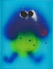 Blue Frog by Jon Burgerman, 2021, aerosol on gloss photopaper, sold Sep 2022
