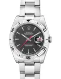 Rolex, A "new-old-stock" and attractive stainless steel wristwatch with center seconds, date, white gold bezel, bracelet, guarantee and presentation box