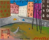 Edgar Plans, A City Park, mixed media on canvas