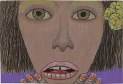 Untitled by Brian Calvin, 2018, ink and colour pencil on paper, sold Feb 2022