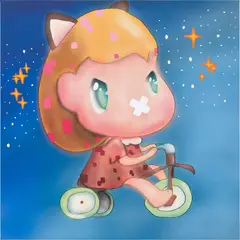Nikki, Tricycle in the Night Sky, 2021, mixed media on canvas