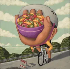 Cycling by Blic, 2021, acrylic on canvas, offered Apr 2022