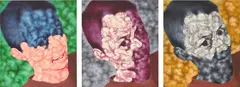 No. 3, No. 2, No. 1 from the series My Own Face by Zhao Nengzhi, oil on canvas, triptych, sold Apr 2022