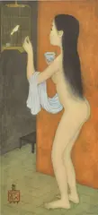 Mai Trung Thu, Woman with Bird, 1966, print on silk