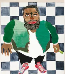 Tschabalala  Self, KLK, 2017, acrylic, fabric and painted canvas on canvas