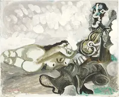 Pablo Picasso, Nu couché et musicien, oil and Ripolin on canvas