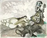Pablo Picasso, Nu couché et musicien, oil and Ripolin on canvas