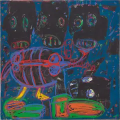 Aboudia, Talking Heads: Blue, 2018, acrylic and oil stick on canvas