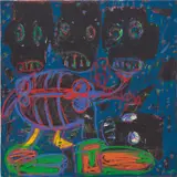 Aboudia, Talking Heads: Blue, 2018, acrylic and oil stick on canvas
