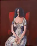 Woman on Red Chair by George Condo, 2007, oil on canvas, sold Jun 2021