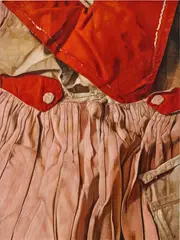 Broken White Threads on Red by Marina Cruz, 2015, oil on canvas, sold Jun 2021