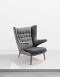 'Papa Bear' armchair, model no. AP19 by Hans J. Wegner, designed 1951, produced 1960s, teak, fabric, sold Jun 2021