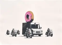 Donuts (Strawberry) by Banksy, screenprint in colours on wove paper, sold Jun 2021