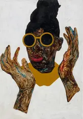 Golden Frames by Amoako Boafo, 2018, oil on paper, sold Nov 2021