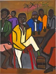 Cassi Namoda, Virgilio Oito, He Who Owns Land in Goana, 2018, acrylic on canvas