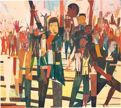Dance Dance Revolution by Jules de Balincourt, 2011, oil on panel, sold Nov 2021