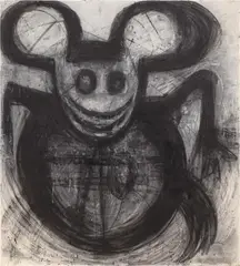 Joyce Pensato, Untitled (Mickey), 1995, charcoal and enamel on canvas