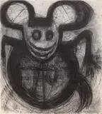 Joyce Pensato, Untitled (Mickey), 1995, charcoal and enamel on canvas