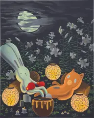 Atsushi Kaga, We Are Still Here Even Though the Moon Is Clouded (During the Lockdown) (After Sargent), acrylic on canvas