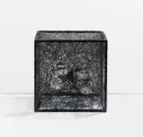 Chiharu Shiota, State of Being #3, 2009, metal frame, old children's shoes and black thread