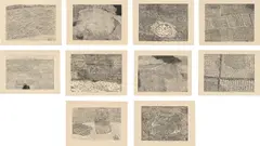 Xu Bing, Five Series of Repetition: (i) Haystack Reflection; (ii) Black Pool; (iii) Withered Pool; (iv) Pool of Life; (v) Black Tadpoles; (vi) Field; (vii) Big River; (viii) Moving Cloud; (ix) Farmland; (x) Mountain Place, 1987, woodcut prints (set of 10)