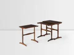 Set of three nesting tables by Ole Wanscher, 1950, Brazilian rosewood-veneered wood and Brazilian rosewood, sold Nov 2021