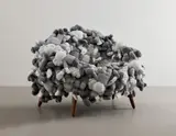 KAWS COMPANION Chair Grey by Kaws and Estudio Campana, 2019, plush toys, stainless steel and Cumaru wood, sold Nov 2021
