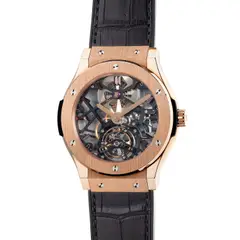 Hublot, A fine and attractive limited edition pink gold skeletonized tourbillon wristwatch with warranty and box, numbered 2 of a limited edition of 99 pieces, Circa 2012