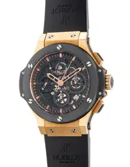 Hublot, A fine and attractive limited edition pink gold, ceramic and titanium skeletonized chronograph wristwatch with warranty and box, numbered 270 of a limited edition of 500 pieces, Circa 2008