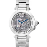 Claude Moliterni, An attractive and rare stainless steel skeletonized wristwatch with bracelet, warranty and presentation box